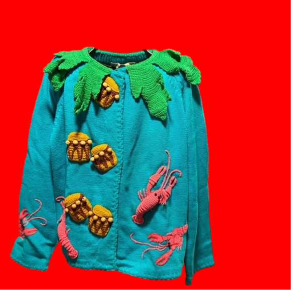 Vintage embroidered Michael Simon sweater cardigan beaded lobster designer rare - Picture 2 of 15